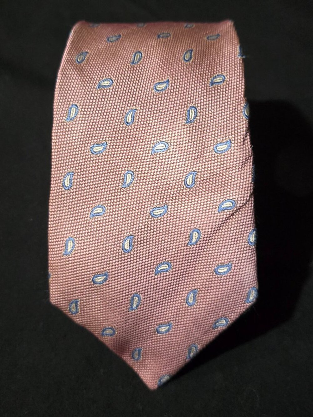 Hackett London Made in England 100% Silk Necktie Pink w Blue Paisley Motif